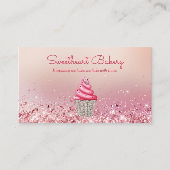 Cute Pink Glitter Food Bakery Pastry Shop Business Card (Front)