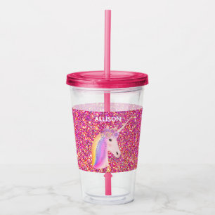 Cute Pink Glitter Unicorn Fantasy Personalized Acrylic Tumbler