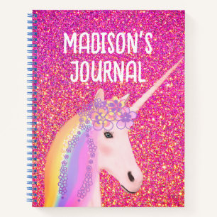 Cute Pink Glitter Unicorn Personalized Journal