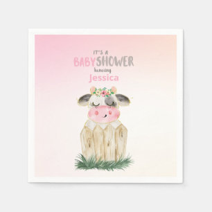  Cute Pink Gold Cow Baby Shower Personalized  Napkin