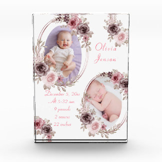 Cute Pink Gold Floral Watercolor Baby Girl Photo 