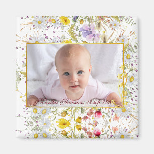 Cute Pink gold Floral Watercolor Baby Girl Photo  Magnet