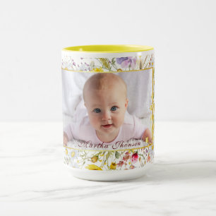 Cute Pink gold Floral Watercolor Baby Girl Photo Mug