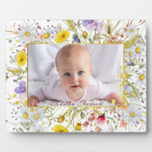 Cute Pink gold Floral Watercolor Baby Girl Photo Plaque