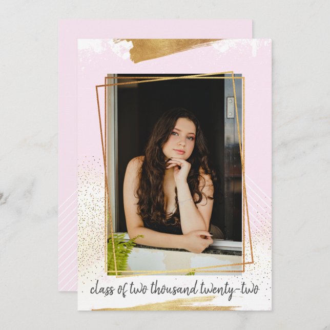 Cute Pink & Gold Framed Graduation Invitation (Front/Back)