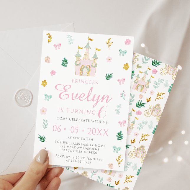Cute pink gold little princess birthday girl invitation (Creator Uploaded)