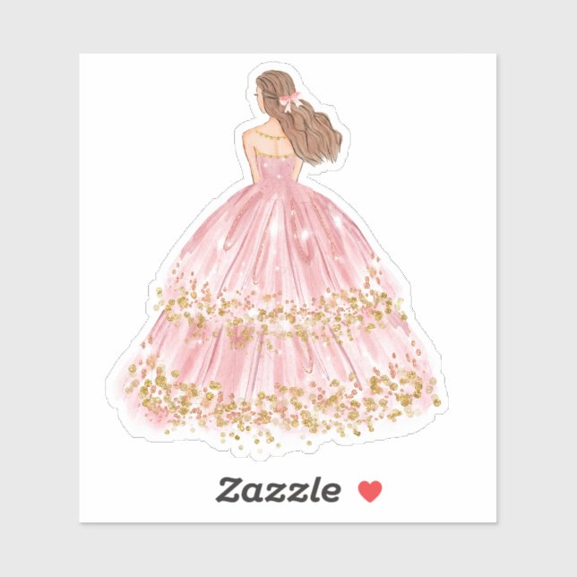 Cute Pink/Gold Princess Dress Cut Vinyl Sticker (Sheet)