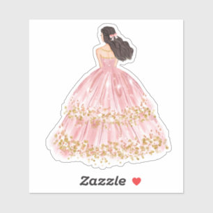 Cute Pink/Gold Princess Dress Cut Vinyl Sticker