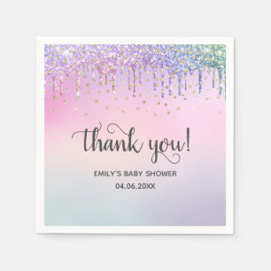 Cute Pink & Gold Rainbow Glitter Drips Baby Shower Napkin