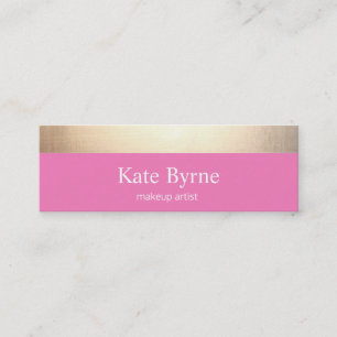 Cute Pink Gold Striped Modern Mini Business Card