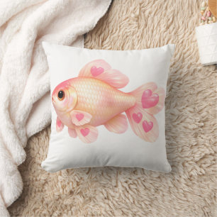 Cute Pink Goldfish with Hearts Decorative Throw Pillow