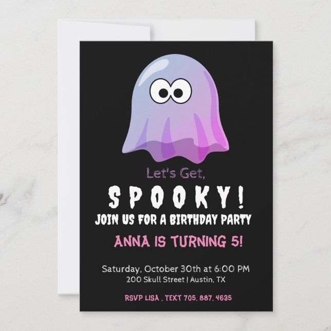 Cute Pink Google Eyes Ghost: Spooky & Whimsical Invitation (Front)