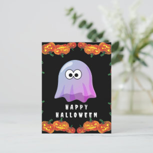 Cute Pink Google Eyes Ghost: Spooky & Whimsical Postcard
