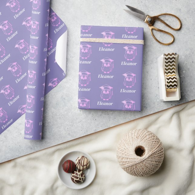 Cute Pink Grad Owl Pattern Wrapping Paper (Crafts)