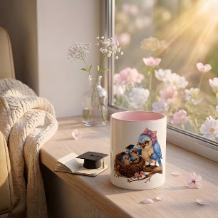 Cute Pink Graduation Bird Mug