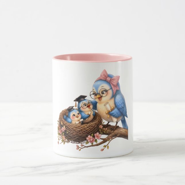 Cute Pink Graduation Bird Mug (Center)