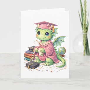 Cute Pink Graduation Dragon Greeting Card