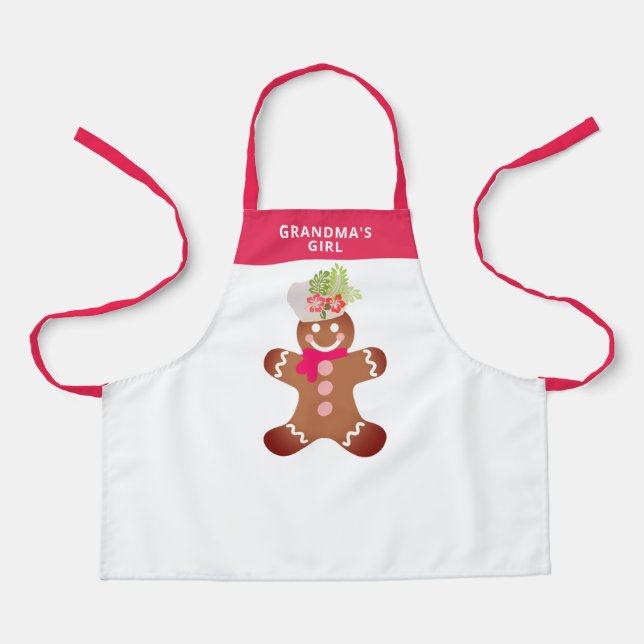 Cute Pink Grandmas Girl Gingerbread Baking Apron (Front)