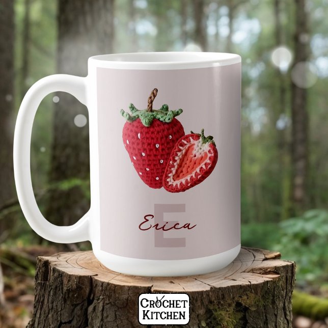 Cute Pink Granny Chic Crochet Strawberry Monogram Coffee Mug (Creator Uploaded)