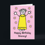 Cute Pink Granny Waving Funny Cartoon Birthday Card<br><div class="desc">Cute cartoon of a happy smiling grandmother surrounded by flowers and waving. Card has a pink background but it's easy to edit this to a different colour or a nice minimal white. Easily personalise this card by editing the template text on the front and inside. Thanks for viewing my designs!...</div>