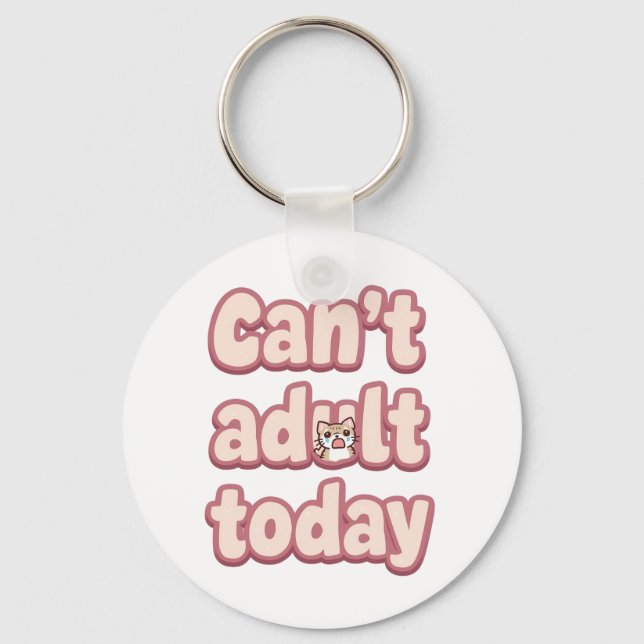 Cute Pink Graphic with Peeking Cat Keychain (Front)