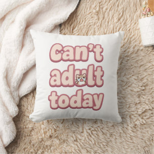 Cute Pink Graphic with Peeking Cat Throw Pillow