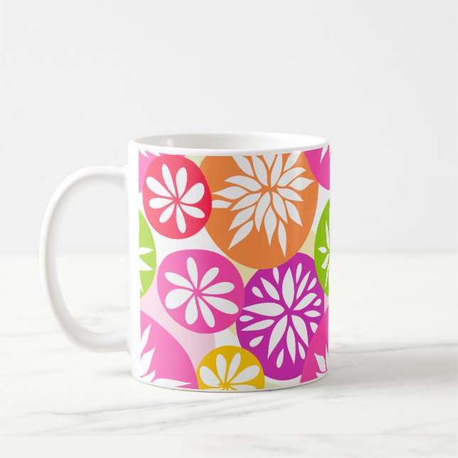 Cute pink green and orange flowers Mug (Left)