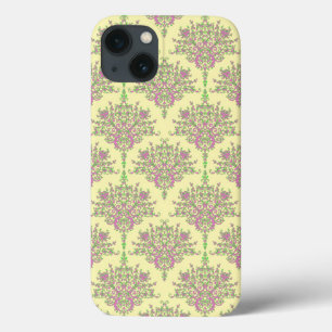 Cute Pink Green and Pale Yellow Damask iPhone 13 Case