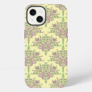 Cute Pink Green and Pale Yellow Damask iPhone 13 Case