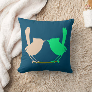 Cute Pink green birds on tree branch Custom name Throw Pillow