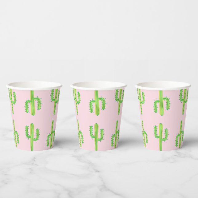 Cute Pink Green Cactus Party Paper Cups (Multi)