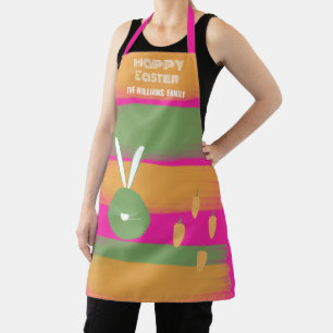 Cute Pink Green Happy Easter Bunny And Carrots Apron