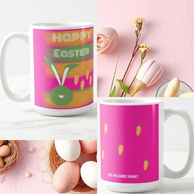Cute Pink Green Happy Easter Bunny And Carrots Coffee Mug (Creator Uploaded)