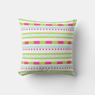 Cute Pink Green Mint Stripes Pattern Throw Pillow