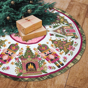 Cute pink green nutcracker christmas printed brushed polyester tree skirt