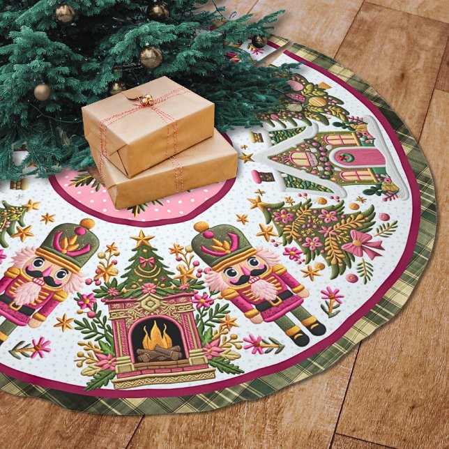 Cute pink green nutcracker christmas printed brushed polyester tree skirt (Creator Uploaded)