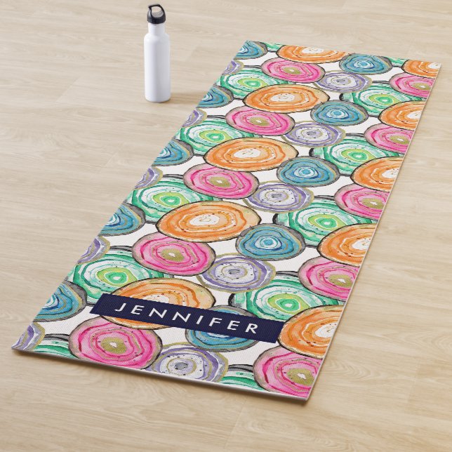 Cute pink green orange geode pattern personalized yoga mat (In Situ)