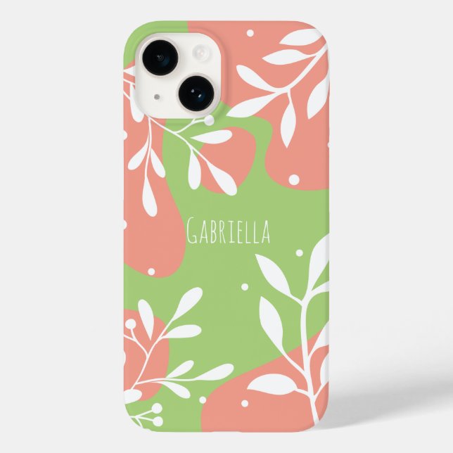 Cute Pink & Green Personalized Floral Case-Mate iPhone Case (Back)
