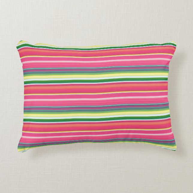 Cute pink green stripes accent pillow (Front)