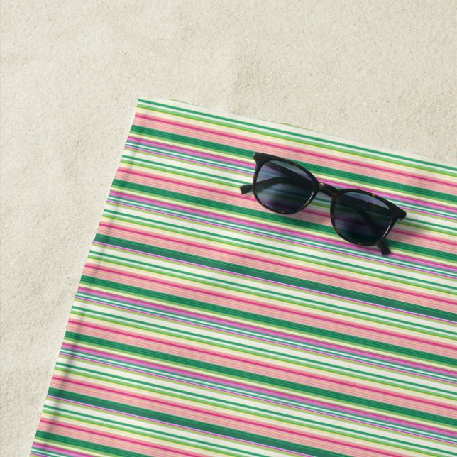 Cute pink green stripes beach towel (In Situ)