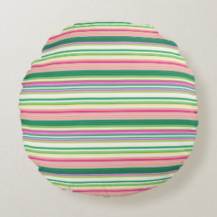 Cute pink green stripes round pillow