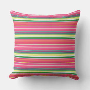 Cute pink green stripes throw pillow
