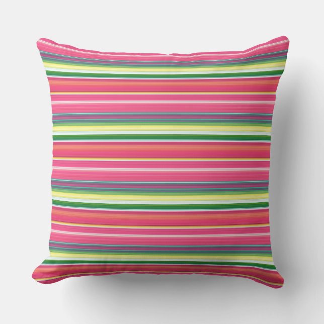 Cute pink green stripes throw pillow (Front)
