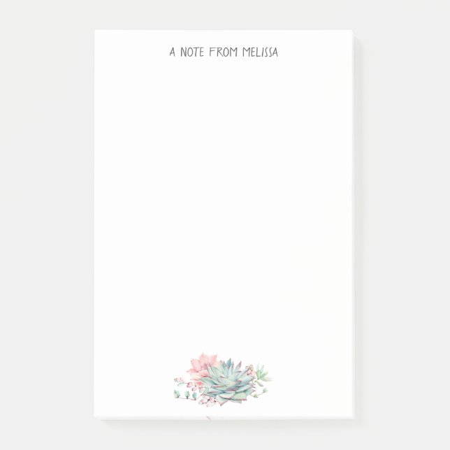 Cute Pink Green Succulents Personalized No Post-it Notes (Front)