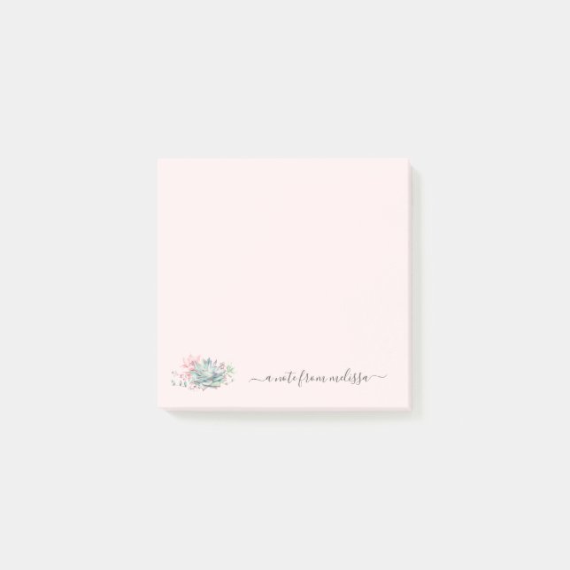 Cute Pink Green Succulents Personalized Post-it No Notes (Front)