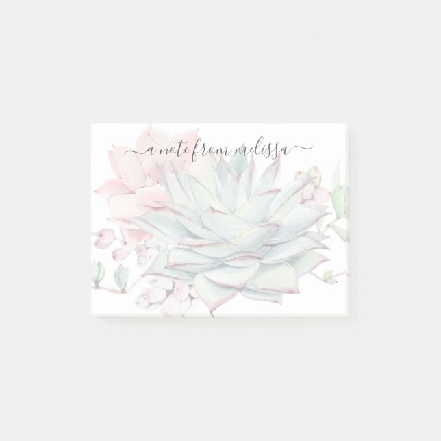 Cute Pink Green Succulents Personalized Post-it No Post-it Notes (Front)