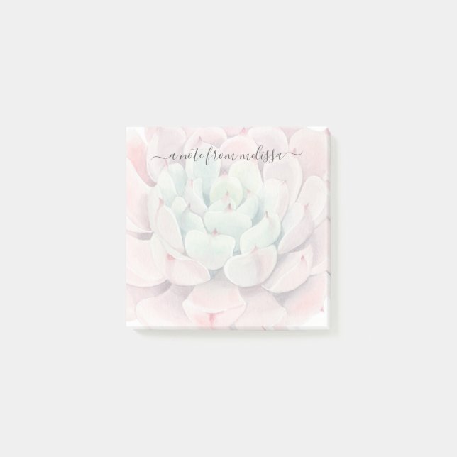 Cute Pink Green Succulents Personalized Post-it Notes (Front)