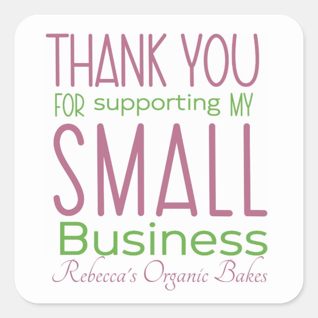Cute pink green thank you for supporting my small  square sticker (Front)