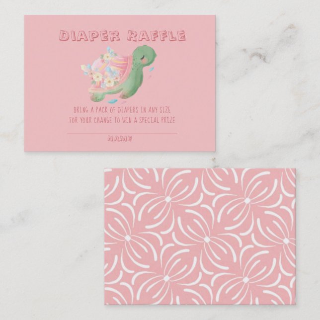 Cute Pink Green Turtle Baby Shower Diaper Raffle Business Card (Front/Back)