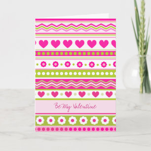 Cute Pink Green Valentine's fabric Greeting Card